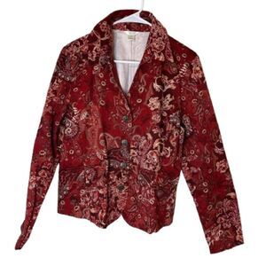 Christopher & Banks Women's Paisley Jacket Burgundy Deep Red Pockets Size Medium